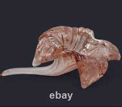 Vintage Hand Blown Pink Art Glass Flower Sculpture Clear Stem Decorative Studio