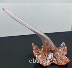Vintage Hand Blown Pink Art Glass Flower Sculpture Clear Stem Decorative Studio