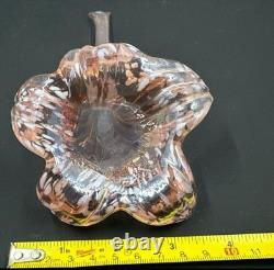 Vintage Hand Blown Pink Art Glass Flower Sculpture Clear Stem Decorative Studio
