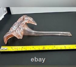 Vintage Hand Blown Pink Art Glass Flower Sculpture Clear Stem Decorative Studio