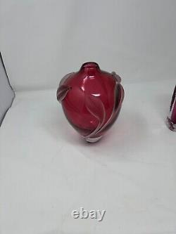 Vintage Hand-Blown Signed William Glasner Pink Lily Art Glass Vase