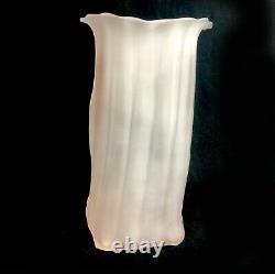Vintage Hand Blown Studio Art Glass Vase Signed Frosted Ribbed Amorphic 9 1/2