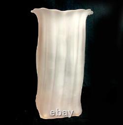 Vintage Hand Blown Studio Art Glass Vase Signed Frosted Ribbed Amorphic 9 1/2