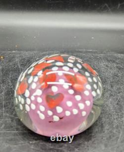 Vintage Handmade Art Glass Paperweight Heart Pink Signed B. P. 89 3.5