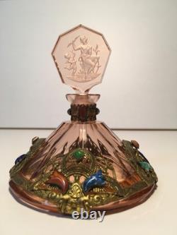 Vintage Heinrich Hoffmann art deco Czech bohemian perfume bottle pink glass