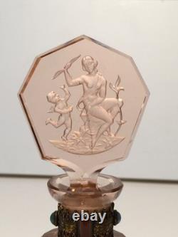 Vintage Heinrich Hoffmann art deco Czech bohemian perfume bottle pink glass