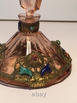 Vintage Heinrich Hoffmann art deco Czech bohemian perfume bottle pink glass
