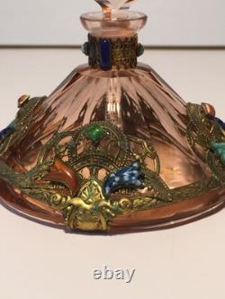 Vintage Heinrich Hoffmann art deco Czech bohemian perfume bottle pink glass