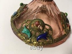 Vintage Heinrich Hoffmann art deco Czech bohemian perfume bottle pink glass