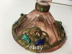 Vintage Heinrich Hoffmann art deco Czech bohemian perfume bottle pink glass