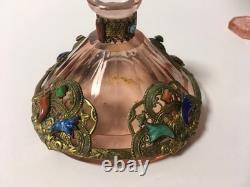 Vintage Heinrich Hoffmann art deco Czech bohemian perfume bottle pink glass