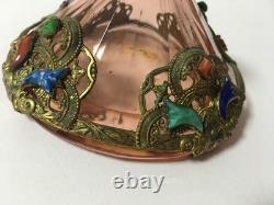 Vintage Heinrich Hoffmann art deco Czech bohemian perfume bottle pink glass