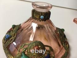 Vintage Heinrich Hoffmann art deco Czech bohemian perfume bottle pink glass