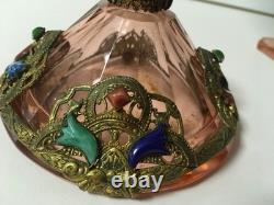 Vintage Heinrich Hoffmann art deco Czech bohemian perfume bottle pink glass