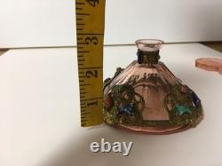 Vintage Heinrich Hoffmann art deco Czech bohemian perfume bottle pink glass