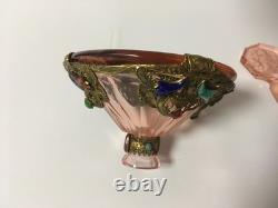 Vintage Heinrich Hoffmann art deco Czech bohemian perfume bottle pink glass