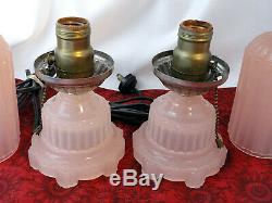 Vintage Houze Art DECO Opaque PINK Glass Electric Boudoir Dresser Bullet Lamps