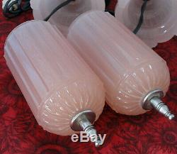 Vintage Houze Art DECO Opaque PINK Glass Electric Boudoir Dresser Bullet Lamps