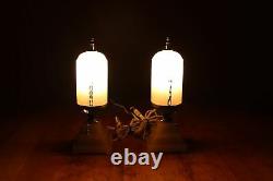 Vintage Houze Glass Art Deco Pink Electric Boudoir Bullet Lamps with Pull Chains