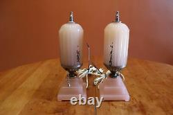 Vintage Houze Glass Art Deco Pink Electric Boudoir Bullet Lamps with Pull Chains