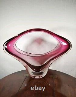 Vintage Huge XXL 1970's Art Glass UV Sensitive Cased Sommerso Centrepiece Vase