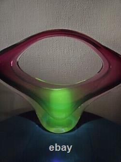 Vintage Huge XXL 1970's Art Glass UV Sensitive Cased Sommerso Centrepiece Vase