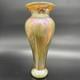 Vintage Iridescent Art Glass Vase Gold Purple Pink Green Luster Signed Fiske'81