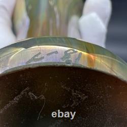 Vintage Iridescent Art Glass Vase Gold Purple Pink Green Luster Signed Fiske'81