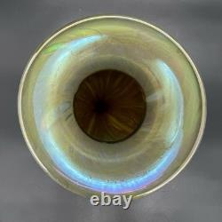 Vintage Iridescent Art Glass Vase Gold Purple Pink Green Luster Signed Fiske'81