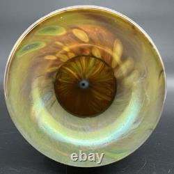 Vintage Iridescent Art Glass Vase Gold Purple Pink Green Luster Signed Fiske'81