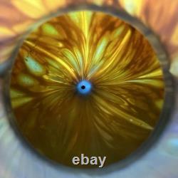 Vintage Iridescent Art Glass Vase Gold Purple Pink Green Luster Signed Fiske'81