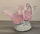 Vintage Italian Art Glass Pink White Filigrana Doves Lovebirds Murano Style