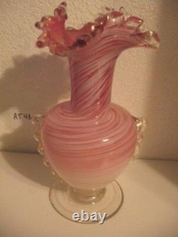 Vintage Italian MURANO Art Glass Swirl Ruffled Vase