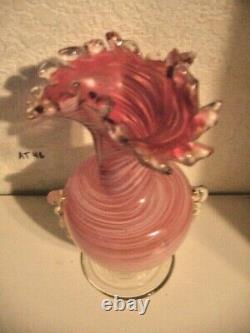 Vintage Italian MURANO Art Glass Swirl Ruffled Vase