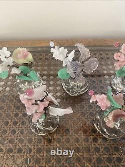 Vintage Italian Murano Art Glass Flower Bouquets Place Card Holders