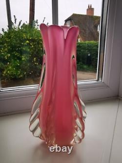 Vintage Italian Murano Pink Alabastro Opal Ribbed/Finned Art Glass Vase C1960's