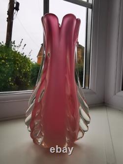 Vintage Italian Murano Pink Alabastro Opal Ribbed/Finned Art Glass Vase C1960's