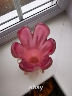 Vintage Italian Murano Pink Alabastro Opal Ribbed/Finned Art Glass Vase C1960's