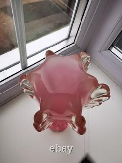 Vintage Italian Murano Pink Alabastro Opal Ribbed/Finned Art Glass Vase C1960's
