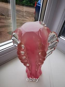 Vintage Italian Murano Pink Alabastro Opal Ribbed/Finned Art Glass Vase C1960's