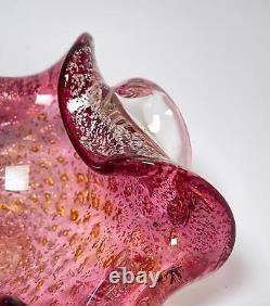 Vintage Italian Murano Pink Aventurine Art Glass Bowl MID Century Modern MCM