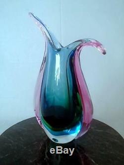 Vintage Italian Murano Sommerso Pink Green Blue Aqua Coloured Art Glass Vase