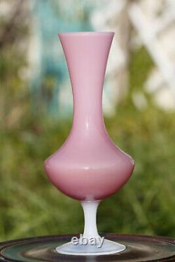 Vintage Italian Pink Opaline Bud Stem Vase Italy 22cm 8.6in Opalescent Base