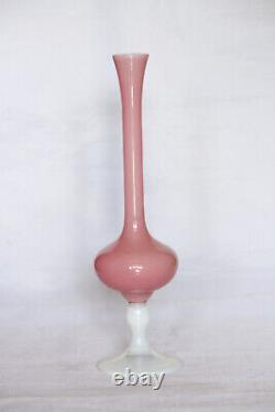 Vintage Italian Pink Opaline Footed Vase 70s 26cm 10.2in Empoli Murano MCM