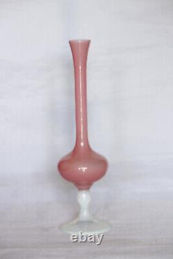 Vintage Italian Pink Opaline Footed Vase 70s 26cm 10.2in Empoli Murano MCM