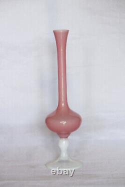 Vintage Italian Pink Opaline Footed Vase 70s 26cm 10.2in Empoli Murano MCM