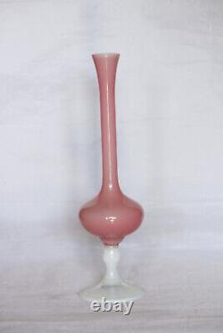 Vintage Italian Pink Opaline Footed Vase 70s 26cm 10.2in Empoli Murano MCM