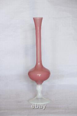 Vintage Italian Pink Opaline Footed Vase 70s 26cm 10.2in Empoli Murano MCM