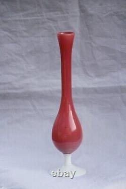 Vintage Italian Pink Opaline Vase White Base 70s 29cm 11.4in Empoli Murano