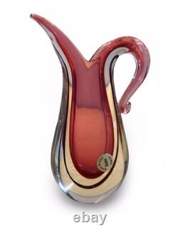 Vintage Italian Pink Sommerso glass vase with pulled and curled rim H17cm XL8cm